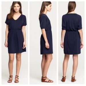 J. Crew Hideaway Short Sleeve Silk Panel Dress in Navy size Small lightweight